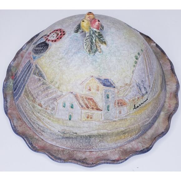 Vtg. Italica ARS POTTERY Italian Hand Painted Scalloped Edge Plate& Lid ~Signed - Picture 2 of 15